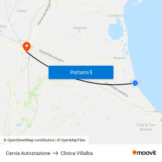 Cervia Autostazione to Clinica Villalba map