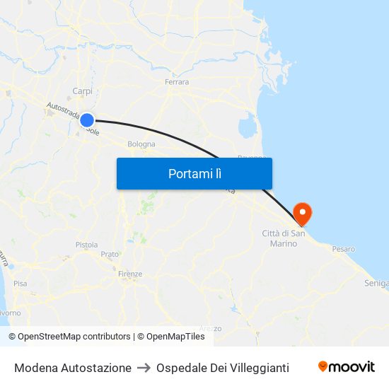 Modena  Autostazione to Ospedale Dei Villeggianti map