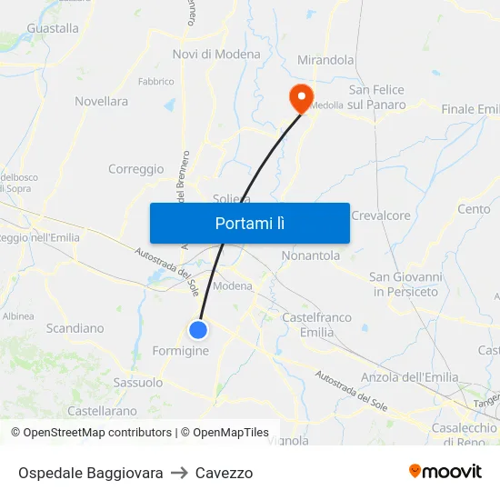 Ospedale Baggiovara to Cavezzo map