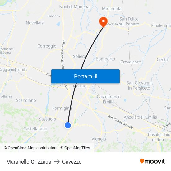 Maranello Grizzaga to Cavezzo map