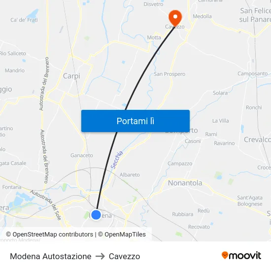 Modena  Autostazione to Cavezzo map