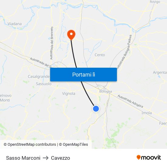 Sasso Marconi to Cavezzo map