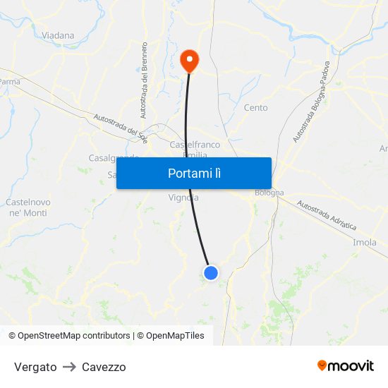 Vergato to Cavezzo map