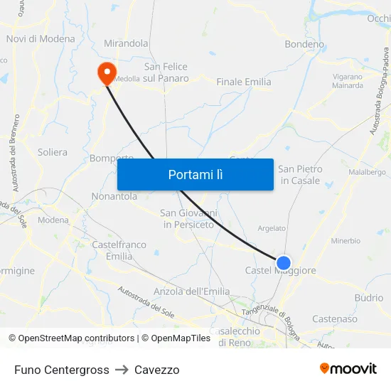 Funo Centergross to Cavezzo map