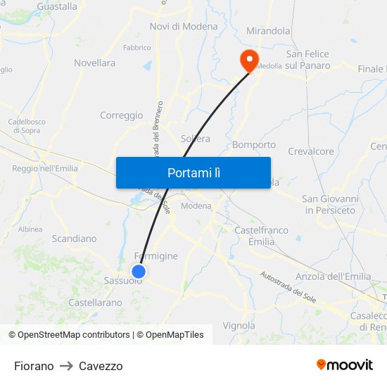 Fiorano to Cavezzo map