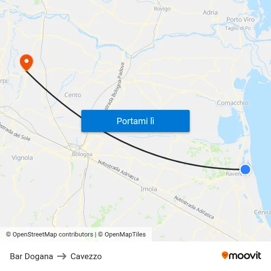 Bar Dogana to Cavezzo map
