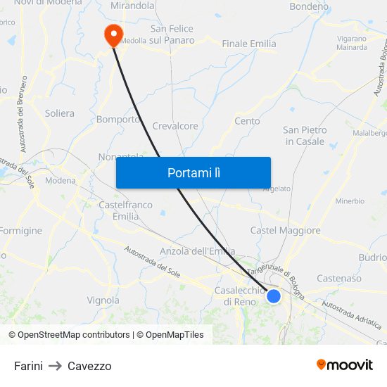 Farini to Cavezzo map