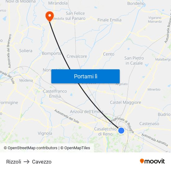 Rizzoli to Cavezzo map
