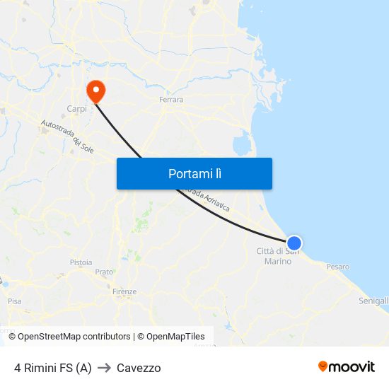 4 Rimini FS to Cavezzo map