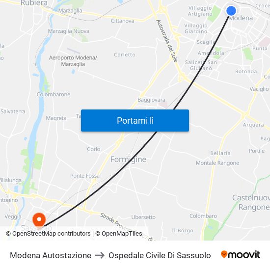 Modena Autostazione to Ospedale Civile Di Sassuolo map