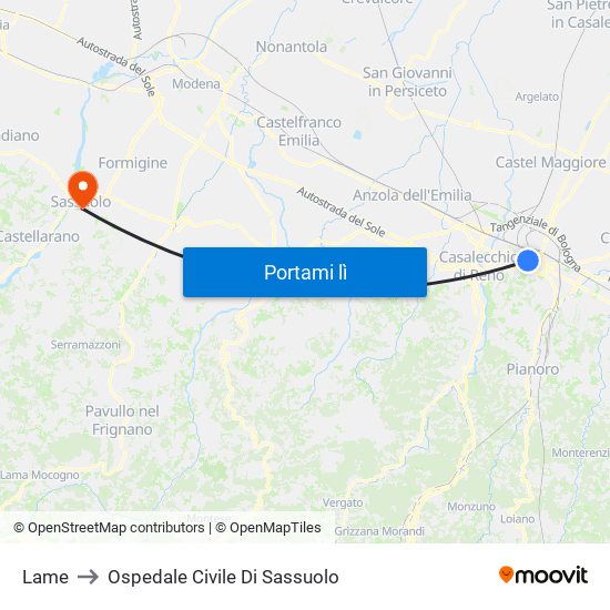 Lame to Ospedale Civile Di Sassuolo map