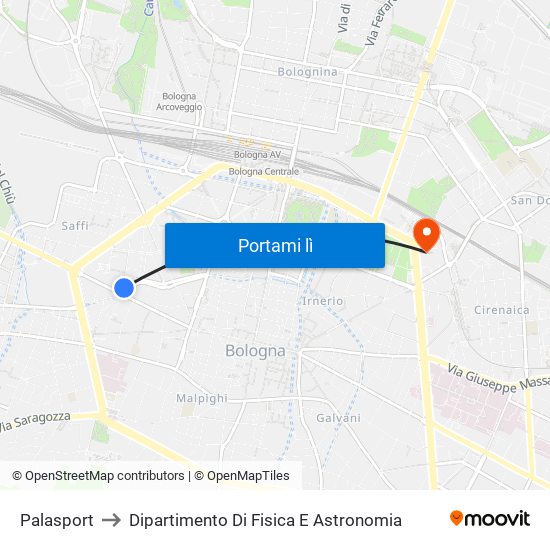 Palasport to Dipartimento Di Fisica E Astronomia map
