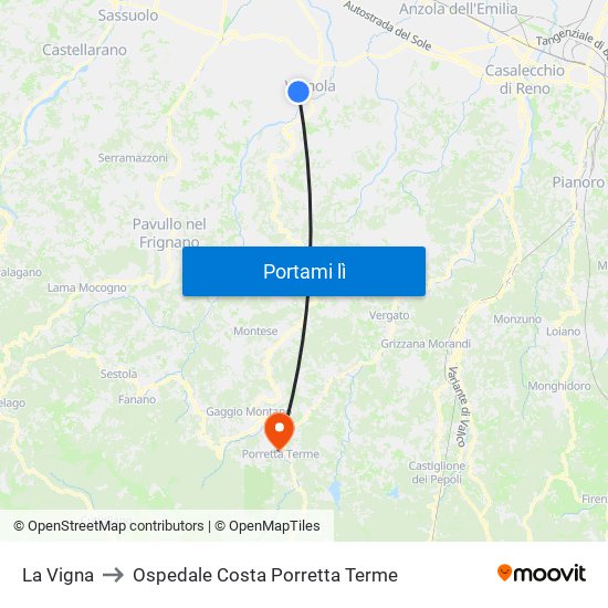 La Vigna to Ospedale Costa Porretta Terme map