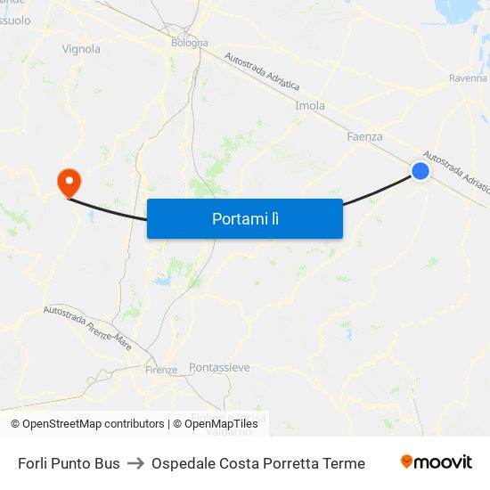 Forli Punto Bus to Ospedale Costa Porretta Terme map