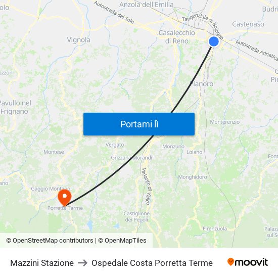 Mazzini Stazione to Ospedale Costa Porretta Terme map
