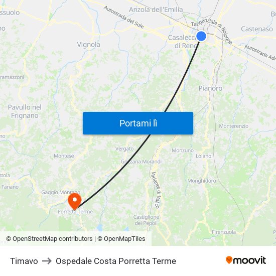 Timavo to Ospedale Costa Porretta Terme map
