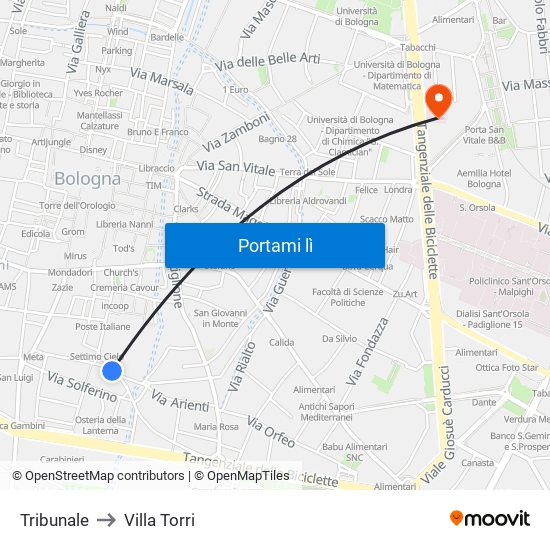 Tribunale to Villa Torri map