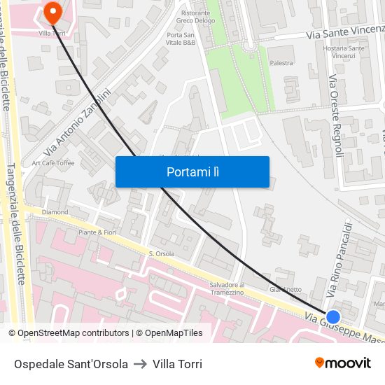 Ospedale Sant'Orsola to Villa Torri map