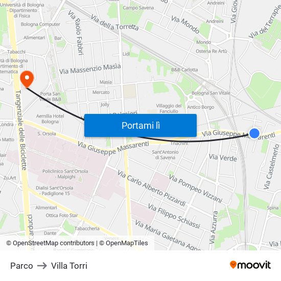 Parco to Villa Torri map