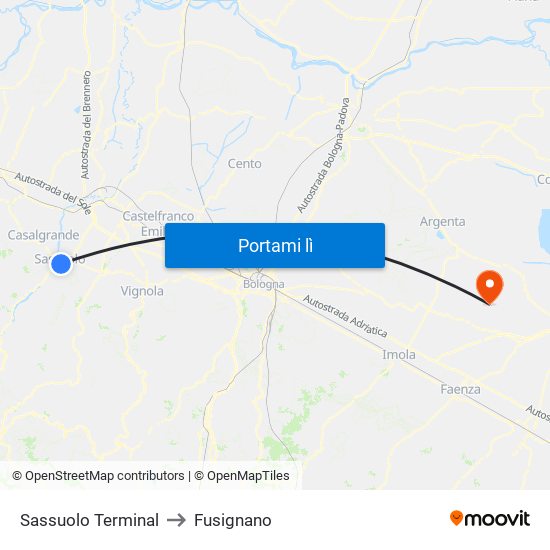 Sassuolo Terminal to Fusignano map