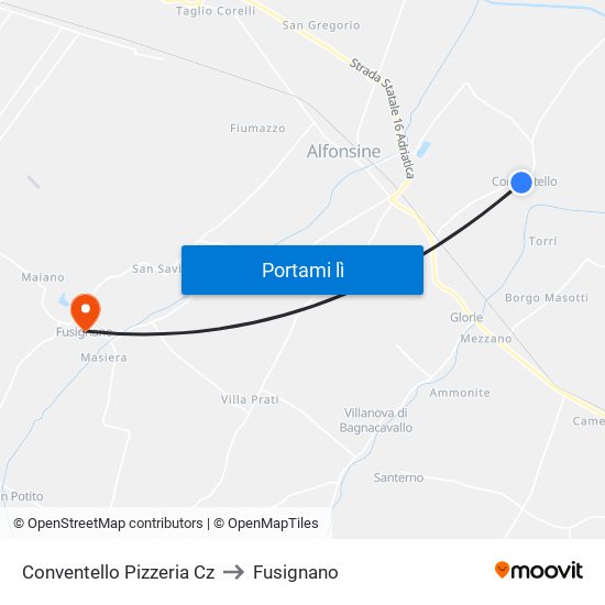 Conventello Pizzeria Cz to Fusignano map