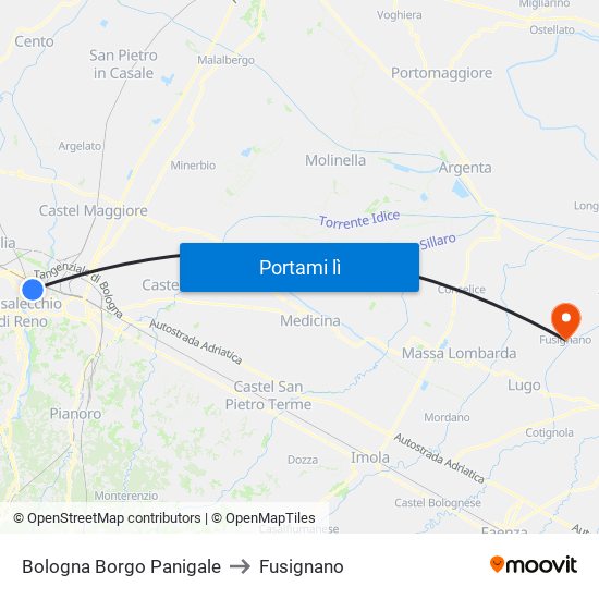 Bologna Borgo Panigale to Fusignano map