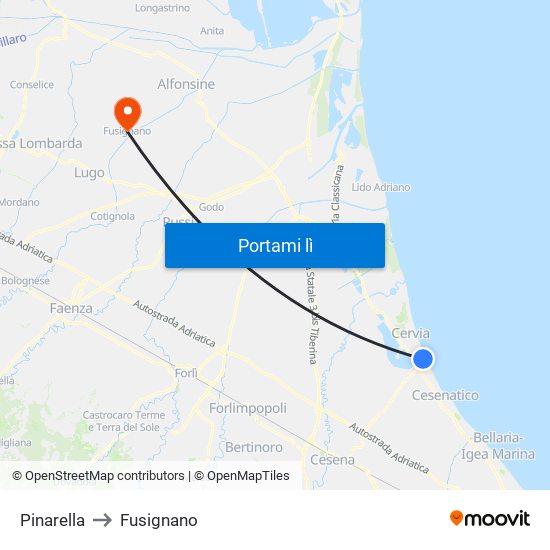 Pinarella to Fusignano map