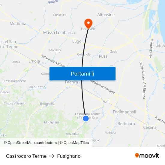 Castrocaro Terme to Fusignano map