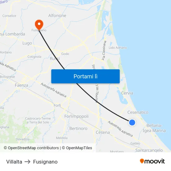 Villalta to Fusignano map