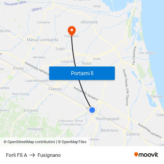 Forli FS A to Fusignano map