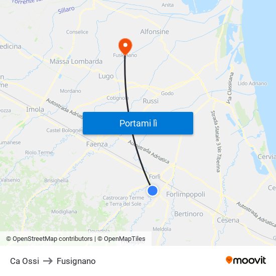 Ca Ossi to Fusignano map
