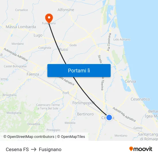 Cesena FS to Fusignano map