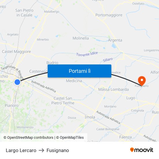 Largo Lercaro to Fusignano map