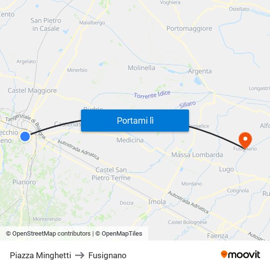 Piazza Minghetti to Fusignano map