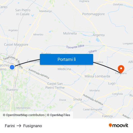 Farini to Fusignano map