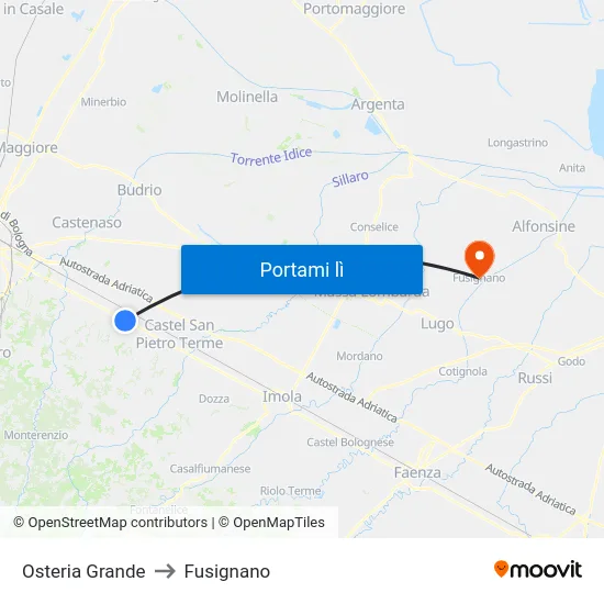 Osteria Grande to Fusignano map
