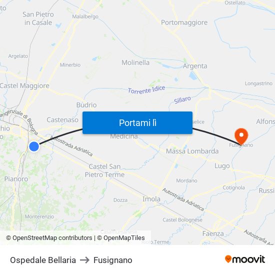 Ospedale Bellaria to Fusignano map