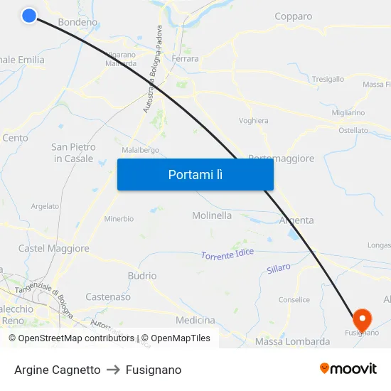 Argine Cagnetto to Fusignano map