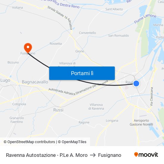 Ravenna Autostazione - P.Le A. Moro to Fusignano map