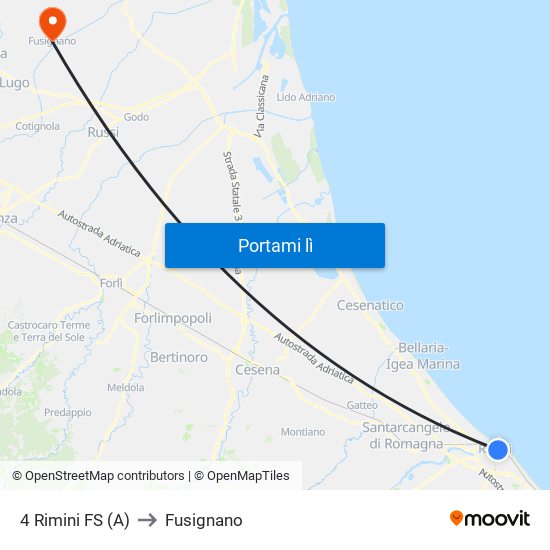 4 Rimini FS to Fusignano map