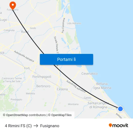 4 Rimini FS (C) to Fusignano map