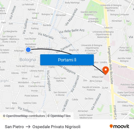 San Pietro to Ospedale Privato Nigrisoli map