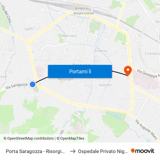 Porta Saragozza - Risorgimento to Ospedale Privato Nigrisoli map