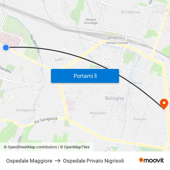 Ospedale Maggiore to Ospedale Privato Nigrisoli map