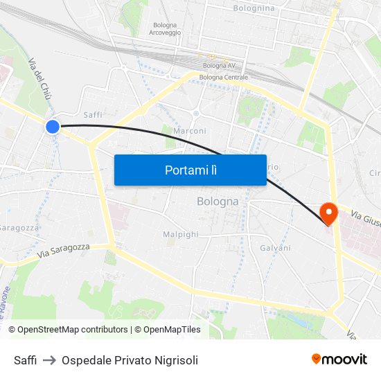 Saffi to Ospedale Privato Nigrisoli map