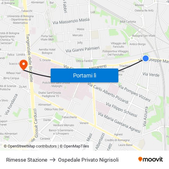 Rimesse Stazione to Ospedale Privato Nigrisoli map