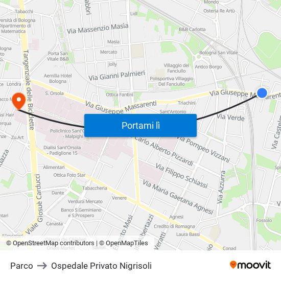 Parco to Ospedale Privato Nigrisoli map