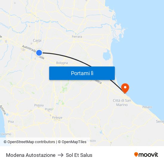 Modena  Autostazione to Sol Et Salus map