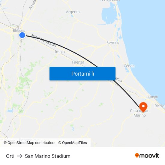 Orti to San Marino Stadium map