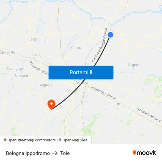 Bologna Ippodromo to Tolè map
